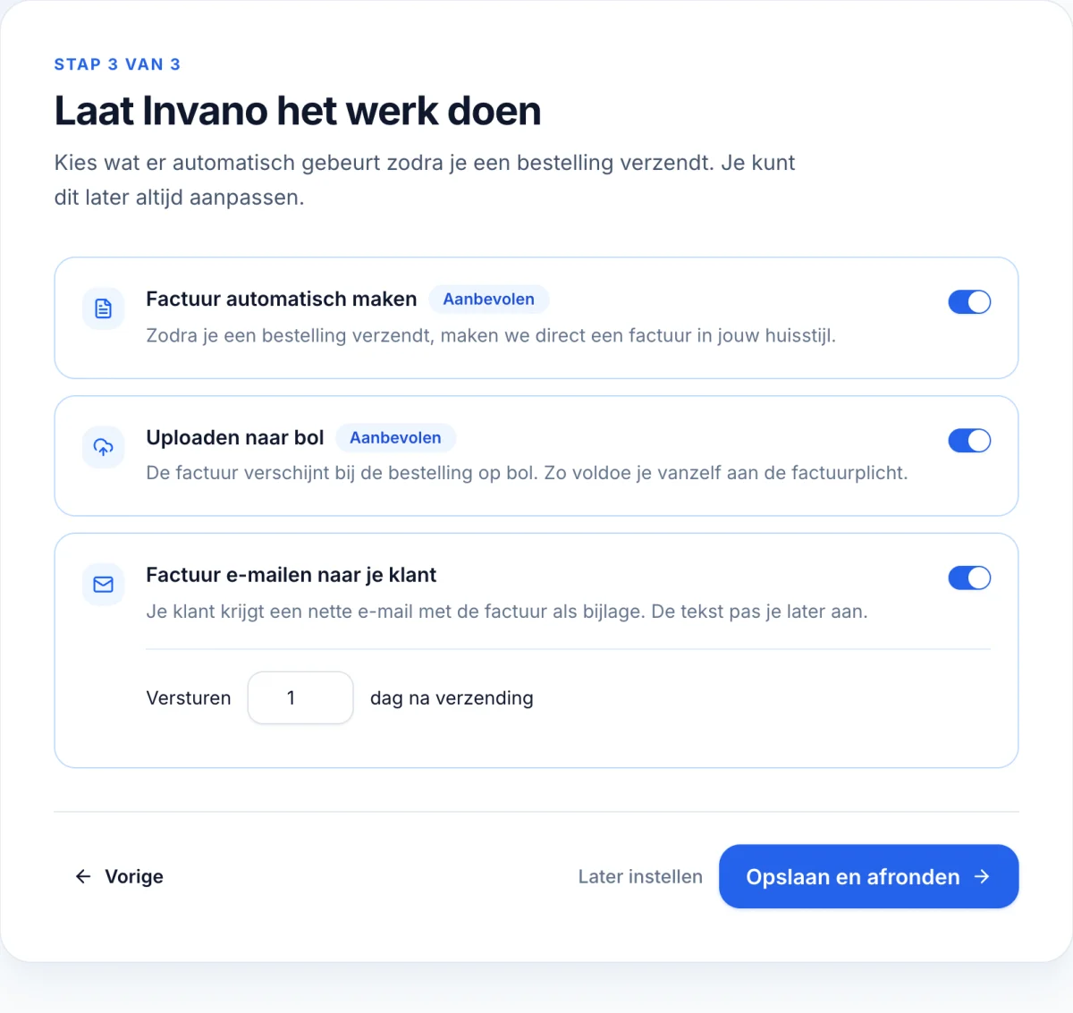 Automatisering instellen in Invano: factuur maken, uploaden en e-mailen